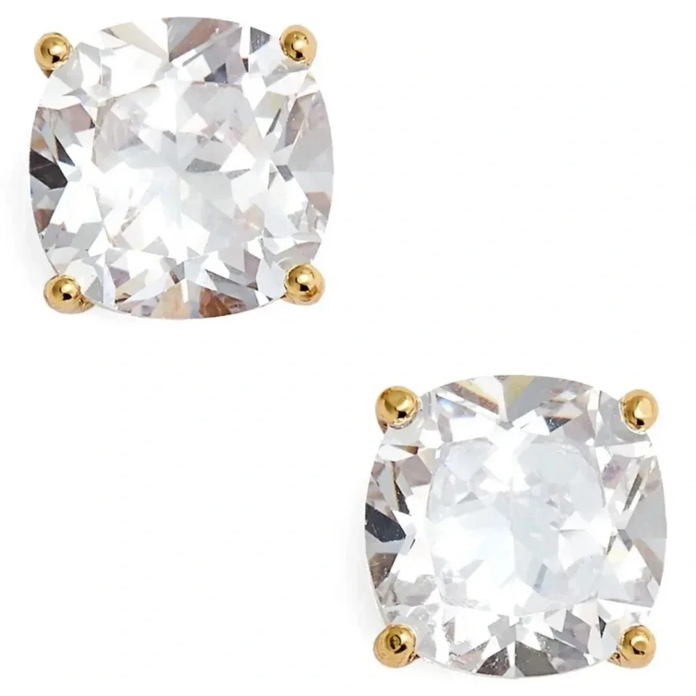 Kate Spade New York Mini Small Square Studs Earrings Clear Gold